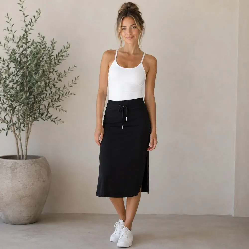 Athleta Black Knit Pull On Tie Waist  Straight Skirt XS